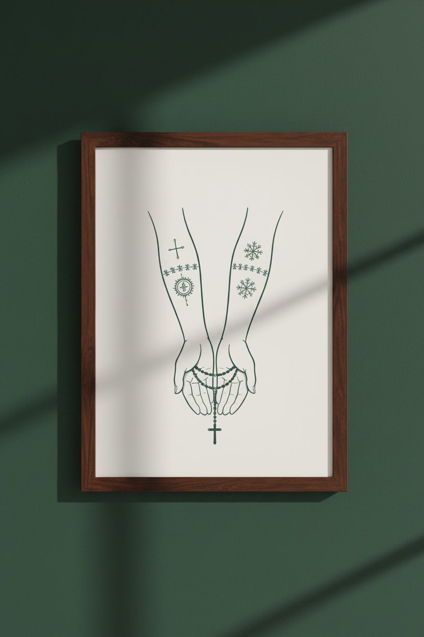 Sicanje Hände Poster – Symbol für Schutz & Glaube (Grün)