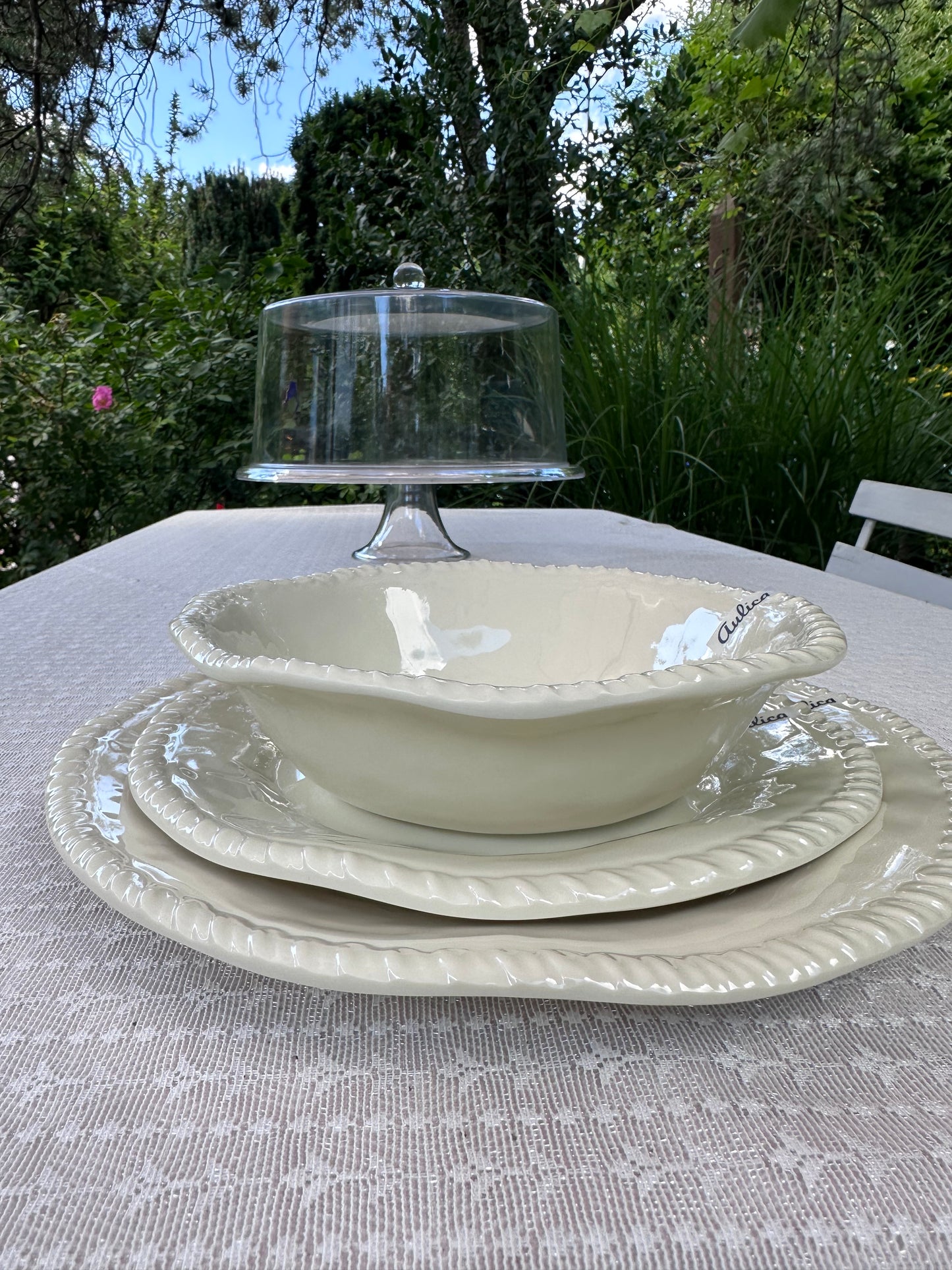 Dessertteller aus Melamin mit Kordelrand – Creme Ø 23 cm
