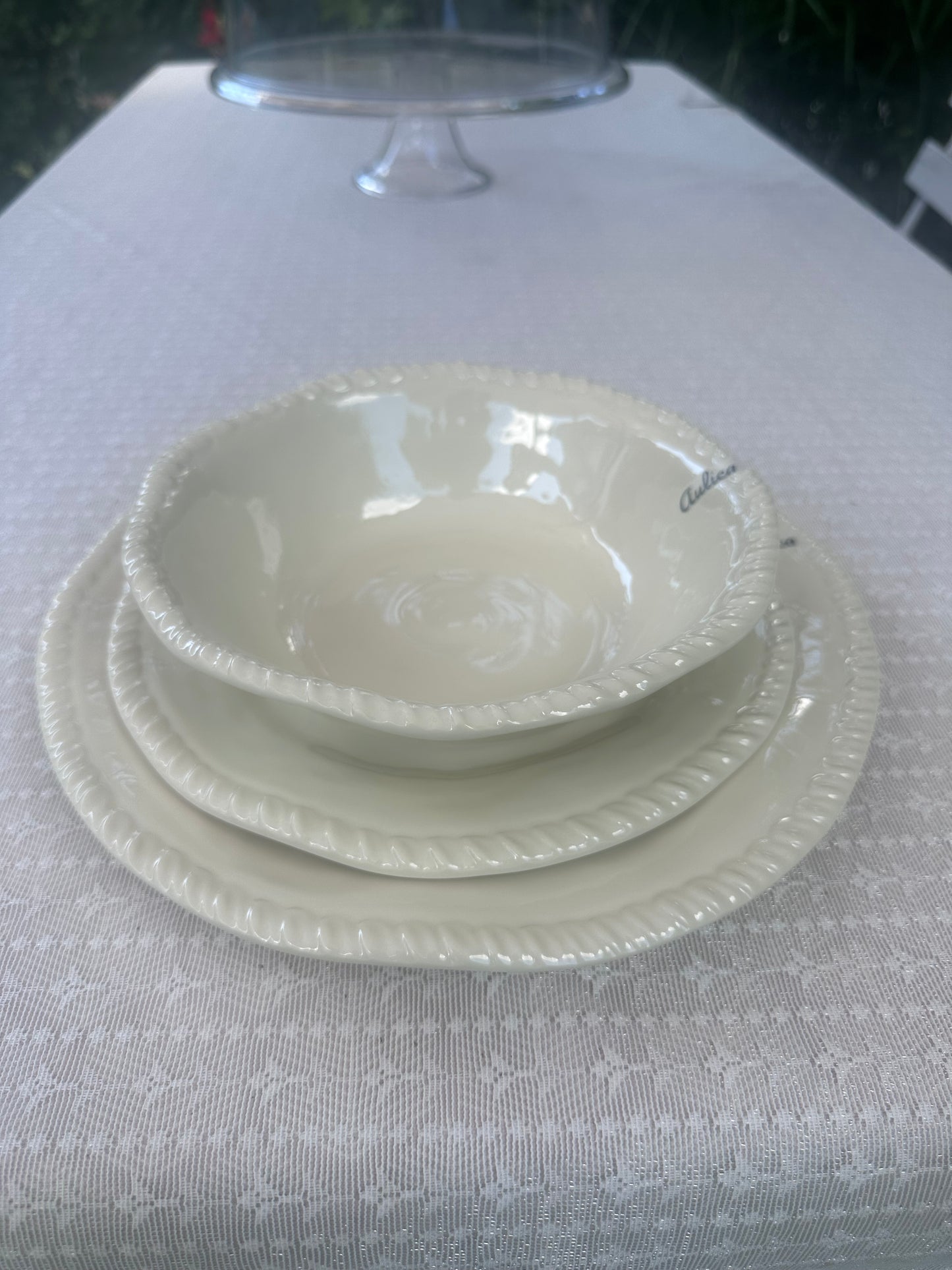 Melamin-Suppenteller mit Kordelrand – Creme Ø 20 cm