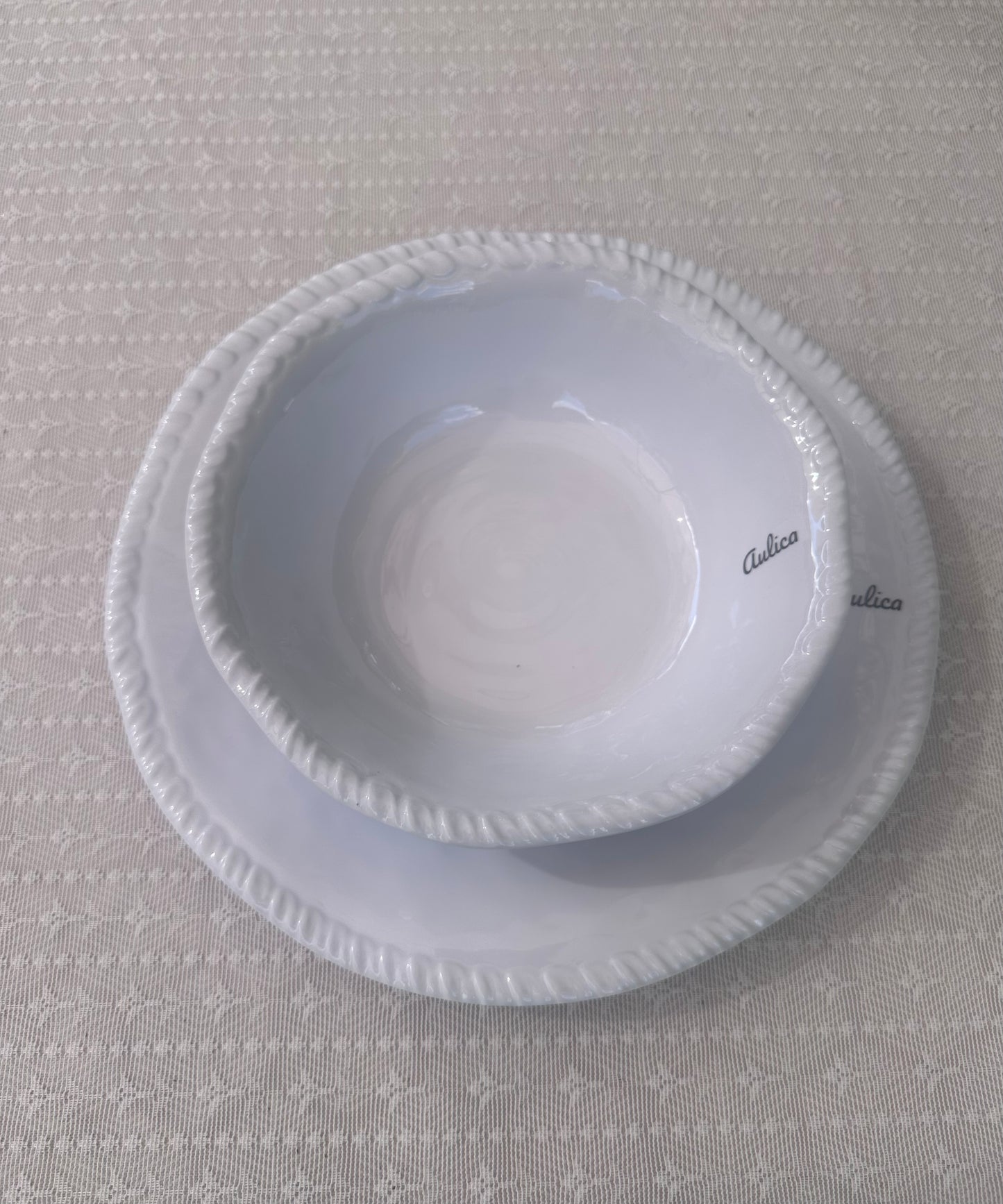 Melamin-Essteller mit Kordelrand – Weiß Ø 28 cm