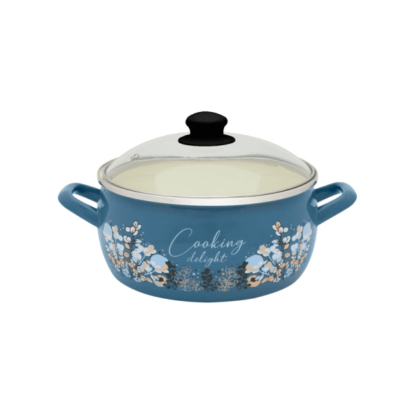 Metalac Niedriger Emaille-Topf Cooking Delight Blau 5 l mit Glasdeckel