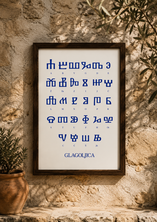 Glagolica / Glagoljica Poster – slawische Schrift als Wanddekoration (Blau)