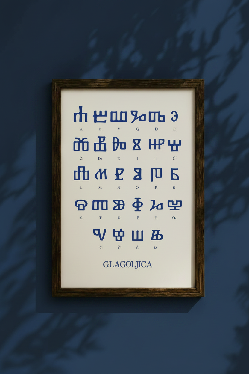 Glagolica / Glagoljica Poster – slawische Schrift als Wanddekoration (Blau)