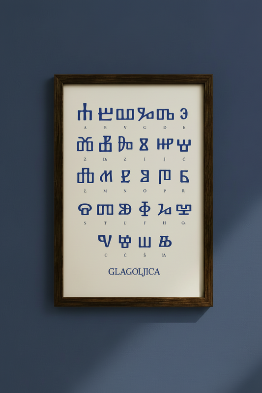 Glagolica / Glagoljica Poster – slawische Schrift als Wanddekoration (Blau)