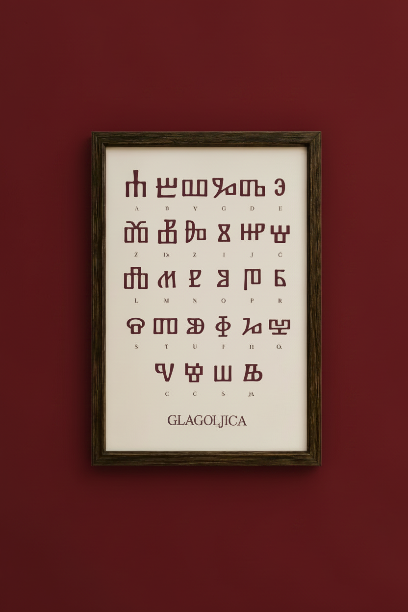 Glagolica / Glagoljica Poster – slawische Schrift als Wanddekoration (bordeaux)