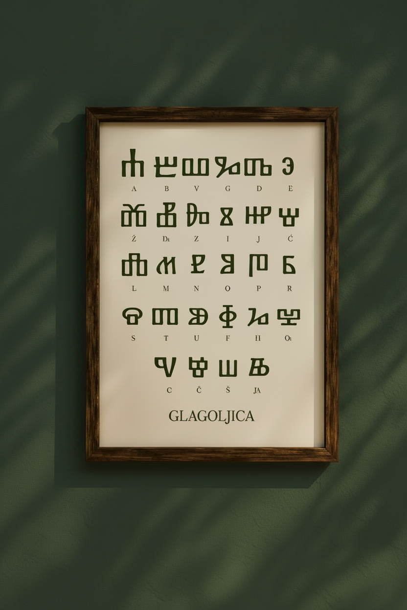 Glagolica / Glagoljica Poster – slawische Schrift als Wanddekoration (Grün)