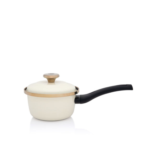 Metalac Stieltopf 16 cm 1,6 L – Maximus Premium Creme mit Goldrand