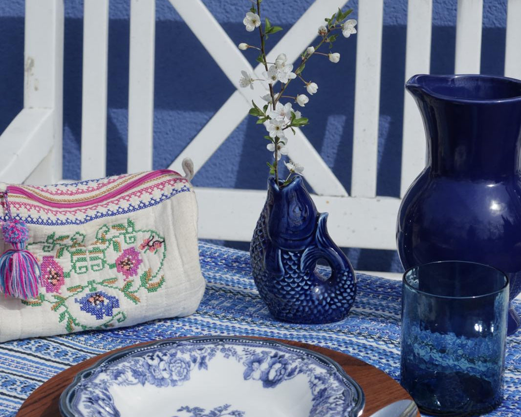 Keramikvase Blau 12 cm – dekorative Vase aus Steingut