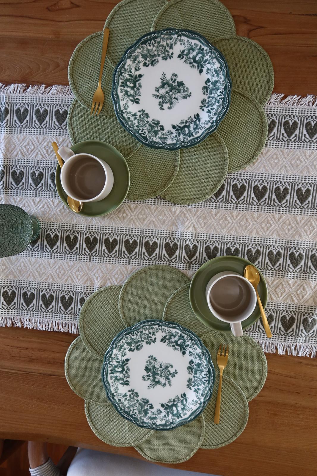 Tischdecke oliv handgewebt – Kroatische Tischdecke - Srce