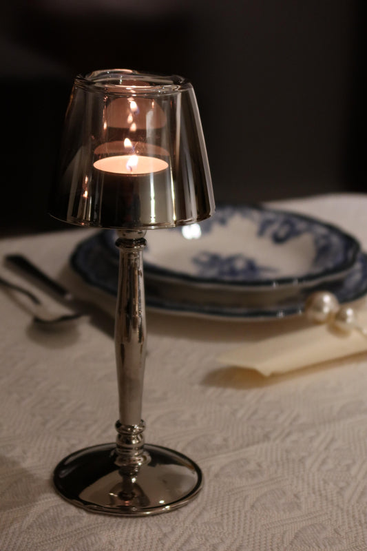 Silberner Glas-Kerzenhalter auf Ständer 22,5 cm – Istrien