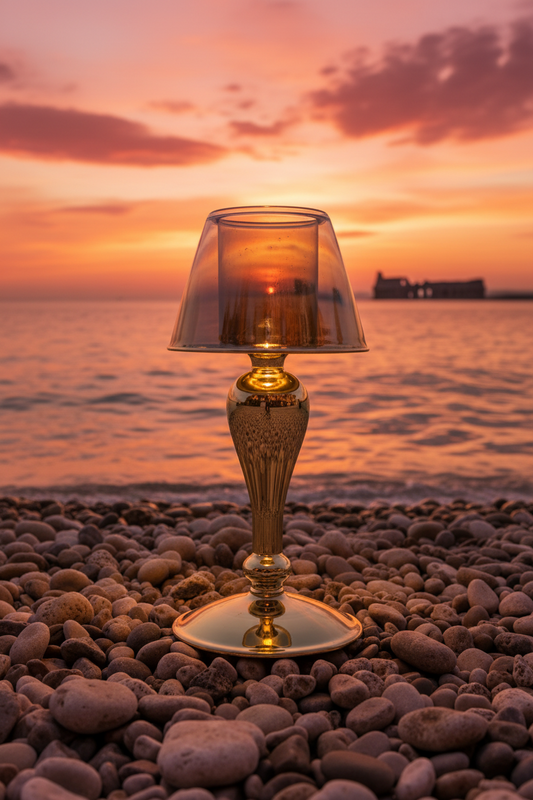 Goldener Glas-Kerzenhalter auf Sockel 25 cm – Istrien