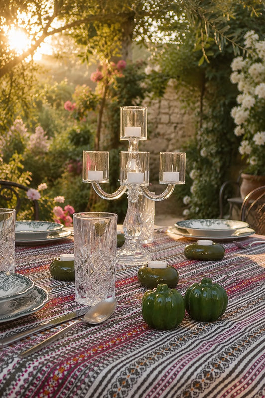 Handgewebte Tischdecke Oliv-Rosa – Iva Design aus Kroatien