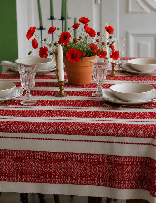 Handgewebte Tischdecke „Stjepan“ Rot-Weiß – Kroatien