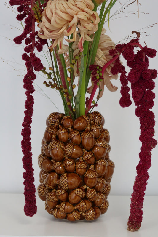 Deko Vase Eicheln braun aus Steingut – große Keramikvase | WERNS®