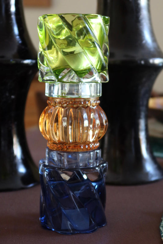 WERNS Kerzenhalter aus Glas Blau, Orange & Grün – 20,5 cm