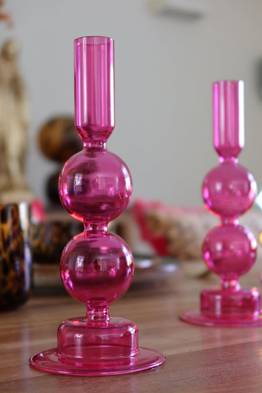 WERNS Kerzenleuchter Nina aus Glas – Pink | 19 cm