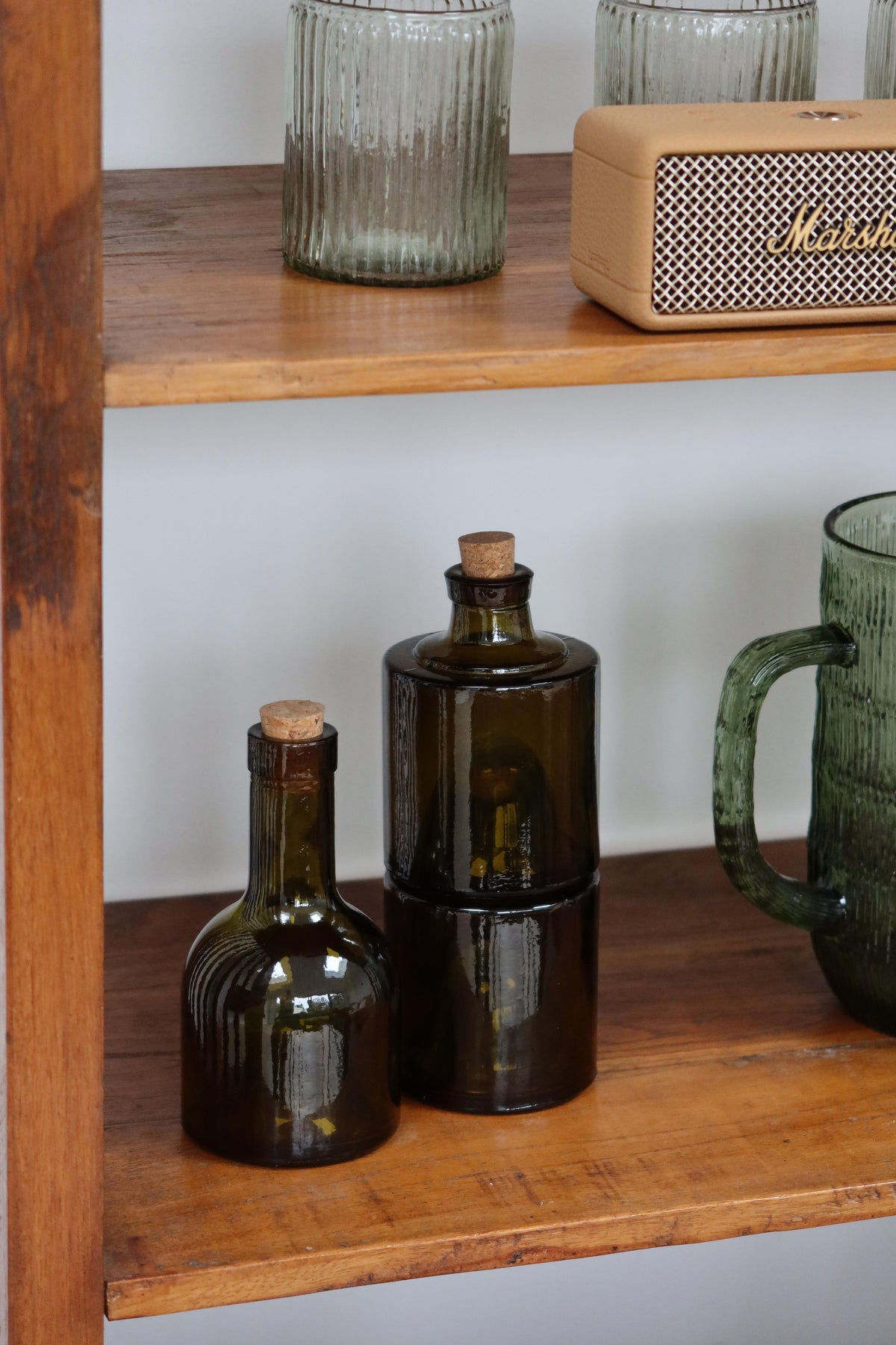 Bazar Bizar Öl- und Essigflasche aus Glas, 3-teilig – Olivgrün