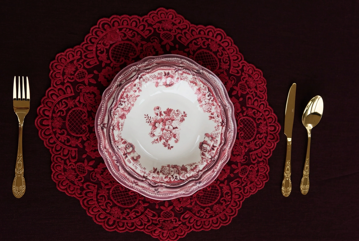 Platzset Provenza aus Spitze – Rot, Ø 40 cm