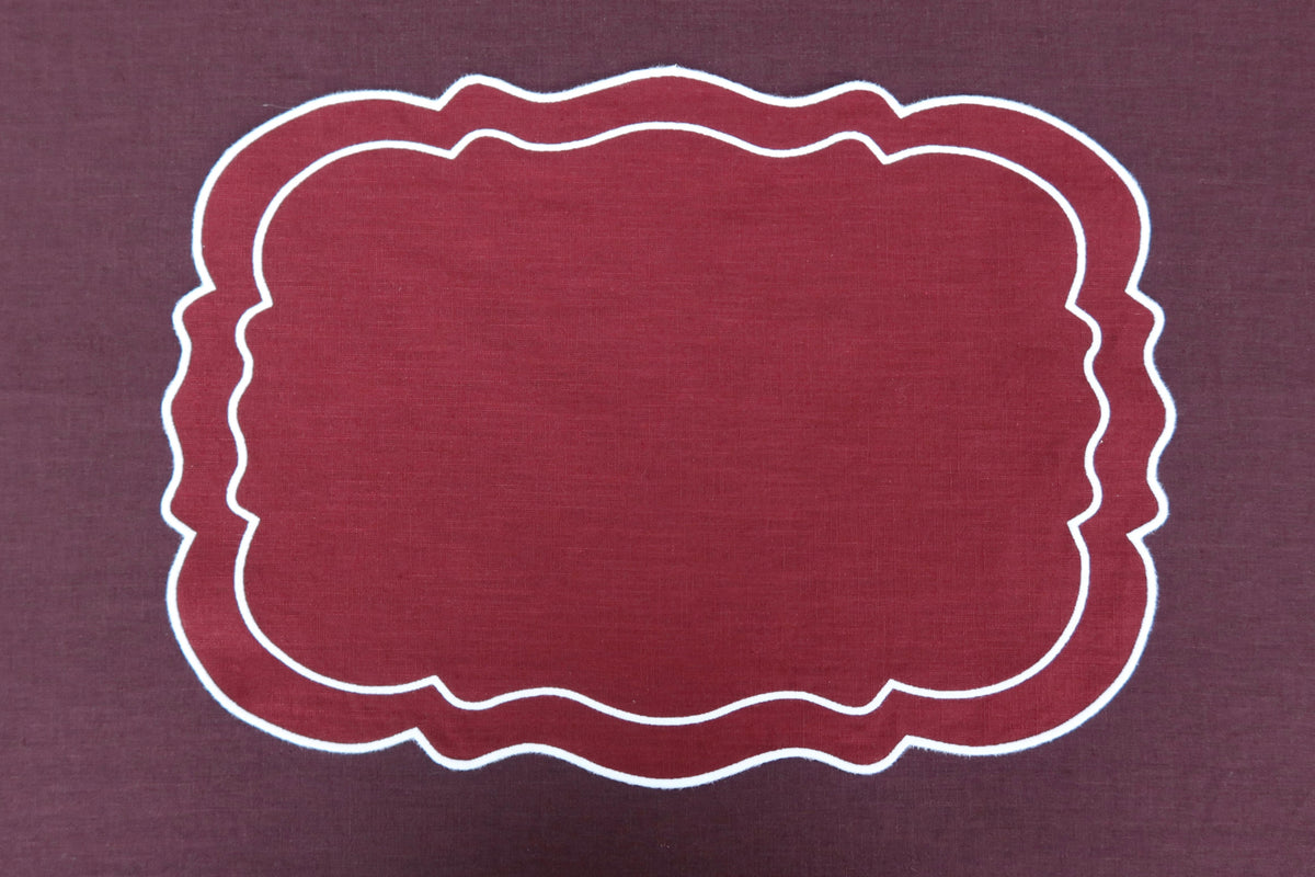 Leinen-Platzset Clou – Bordeaux mit Weiß, 35 × 50 cm