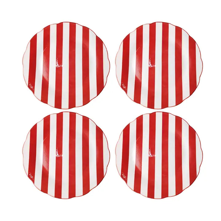 Teller Set Rot Weiß gestreift 26,7 cm – 4er Set