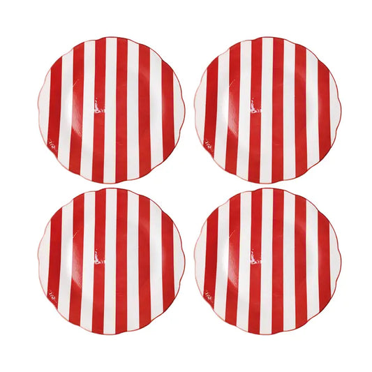 Teller Set Rot Weiß gestreift 26,7 cm – 4er Set