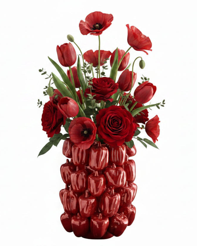 Deko Vase Paprika Rot aus Steingut – große Keramikvase 31cm | WERNS®