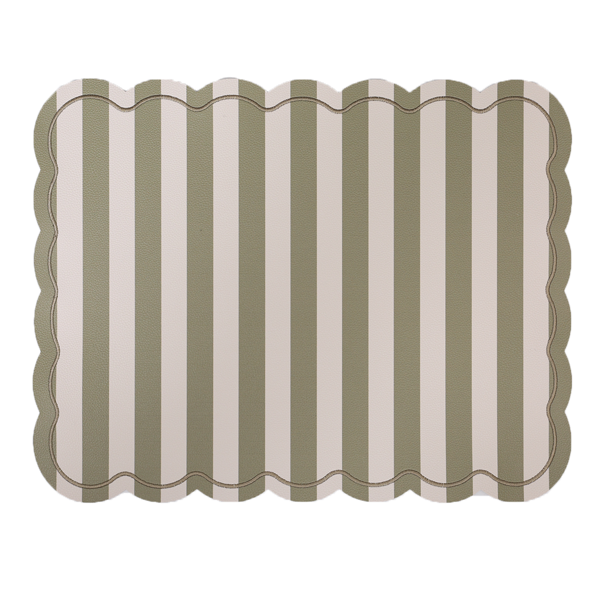 Tischset „Maslina“ – khakigrün gestreift mit Wellenrand, 35 × 48 cm
