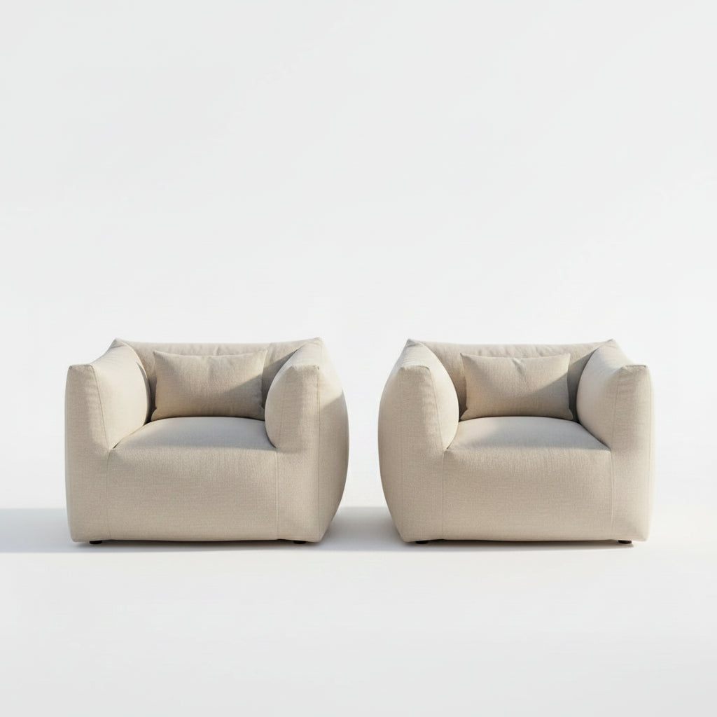 Allwetter-Outdoor / Indoor-Sessel mit Armlehnen | Beige Leinen