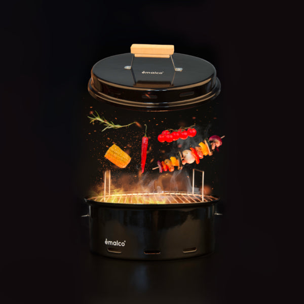 Emalco To Go Grill mit Deckel und Grillrost – Schwarz