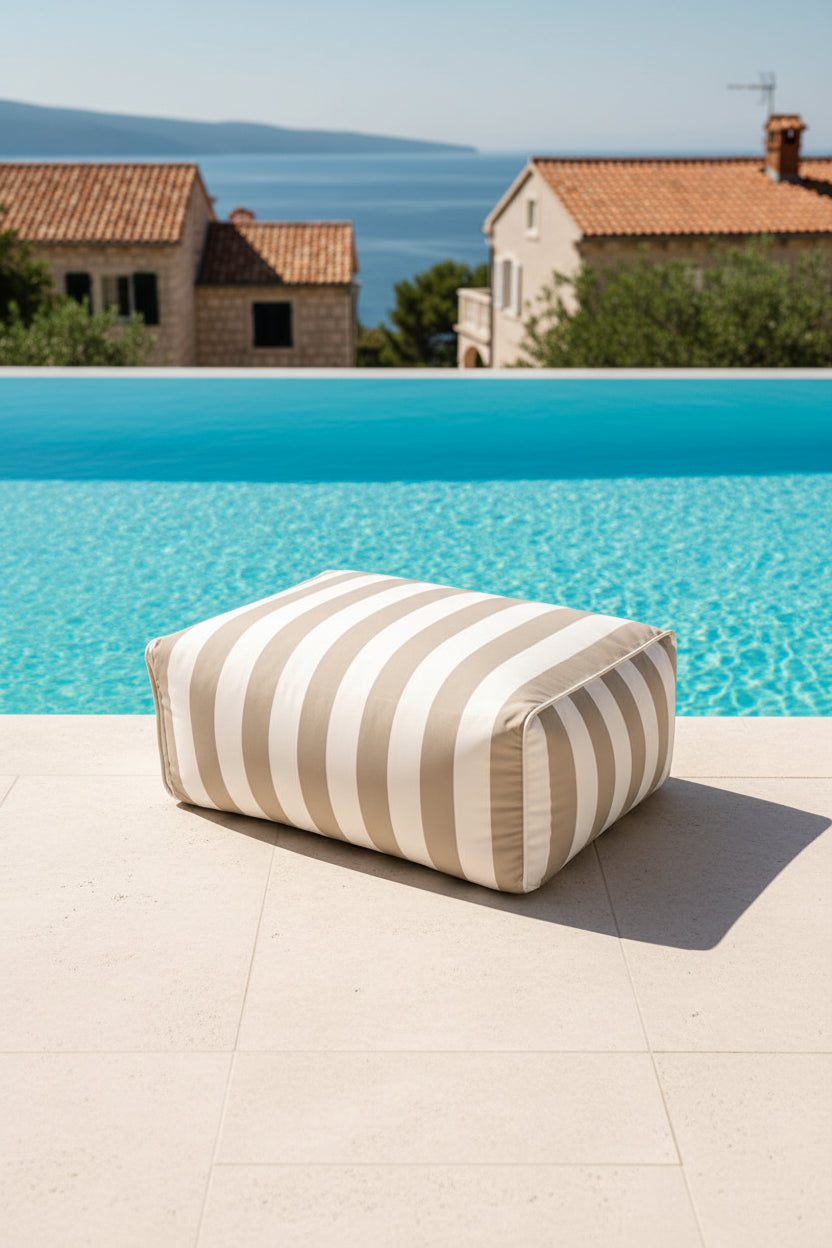 Beiger Pouf Outdoor Indoor – Sitzhocker für Terrasse & Wohnzimmer