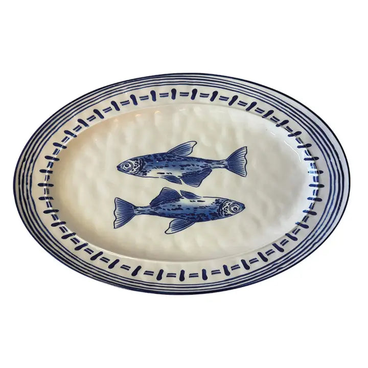 Servierplatte Blau mit Fischmotiv 38,9 cm – ovale Platte