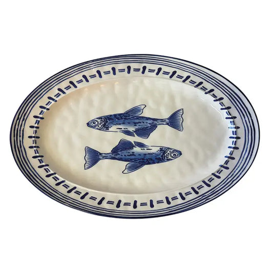 Servierplatte Blau mit Fischmotiv 38,9 cm – ovale Platte