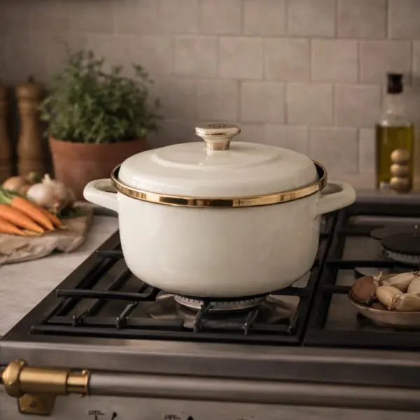 Kochtopf 24 cm Emaille 3,9L – Beige mit Goldrand | Metalac - Maximus