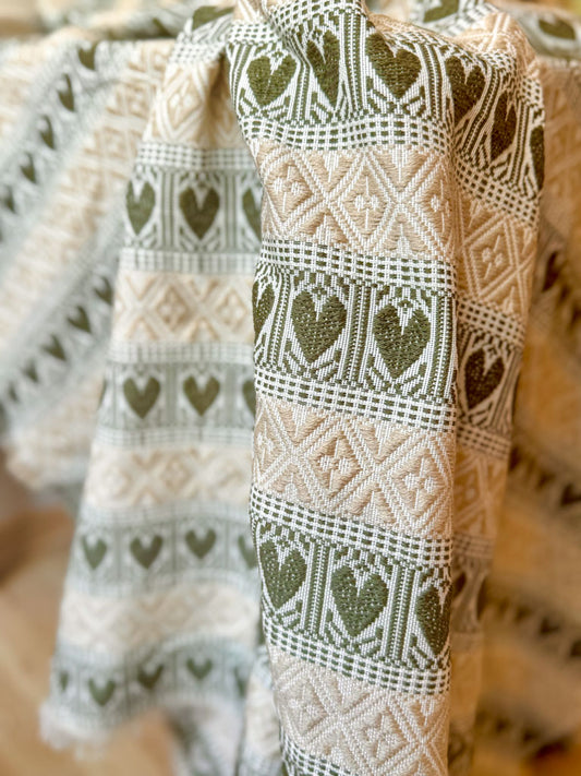 Tischdecke oliv handgewebt – Kroatische Tischdecke - Srce