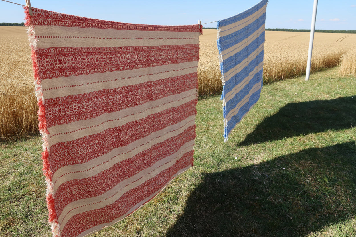Handgewebte Ethno Tischdecke Koralle-Sand – Kroatien