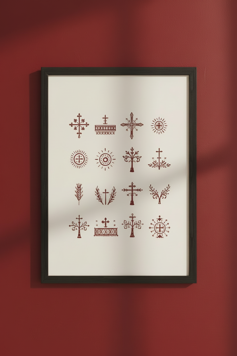 Sicanje Poster – traditionelle Symbole aus Kroatien & Bosnien (Rot)