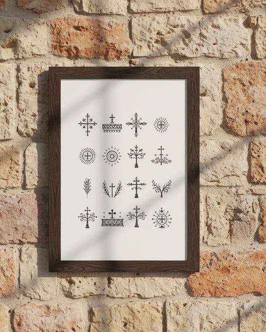 Sicanje Poster – traditionelle Symbole aus Kroatien & Bosnien (Schwarz)