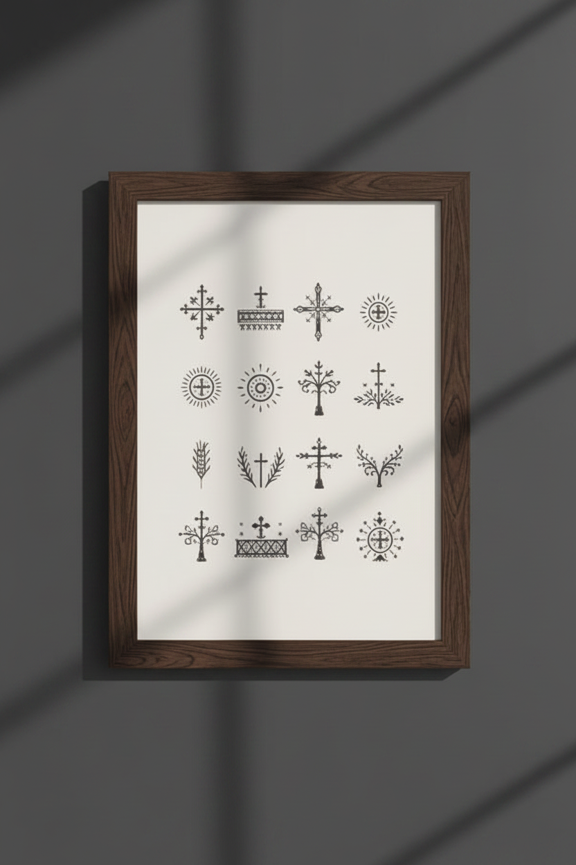 Sicanje Poster – traditionelle Symbole aus Kroatien & Bosnien (Schwarz)