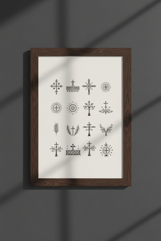 Sicanje Poster – traditionelle Symbole aus Kroatien & Bosnien (Schwarz)