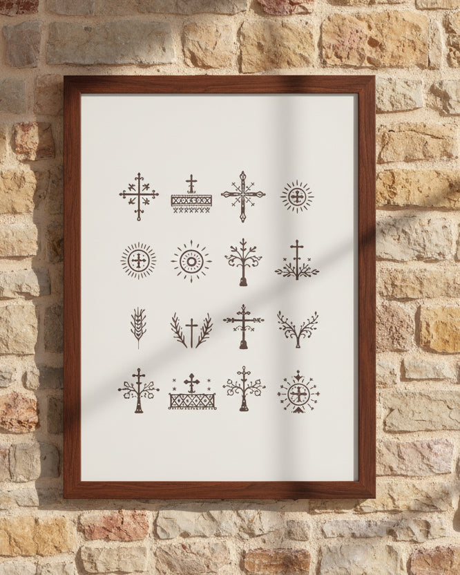 Sicanje Poster – traditionelle Symbole aus Kroatien & Bosnien (Braun)
