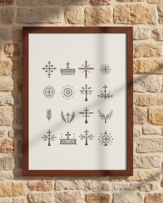 Sicanje Poster – traditionelle Symbole aus Kroatien & Bosnien (Braun)