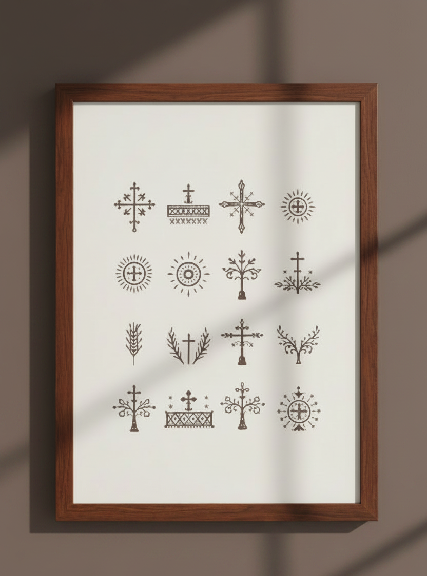 Sicanje Poster – traditionelle Symbole aus Kroatien & Bosnien (Braun)