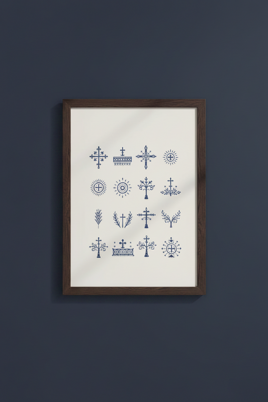 Sicanje Poster – traditionelle Symbole aus Kroatien & Bosnien (Blau)