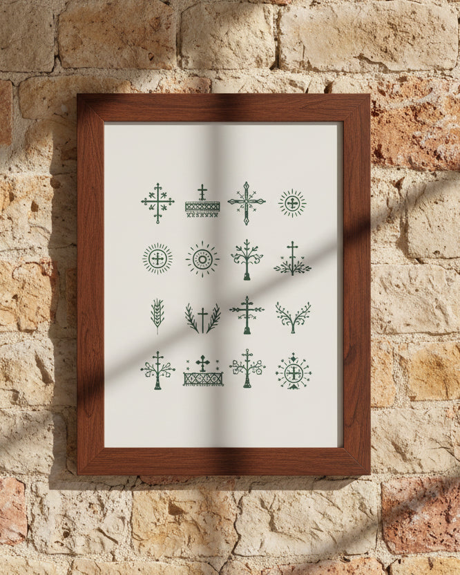 Sicanje Poster – traditionelle Symbole aus Kroatien & Bosnien (Grün)