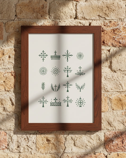 Sicanje Poster – traditionelle Symbole aus Kroatien & Bosnien (Grün)