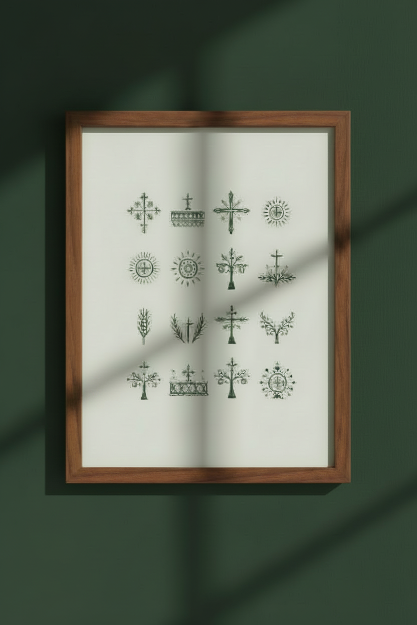 Sicanje Poster – traditionelle Symbole aus Kroatien & Bosnien (Grün)