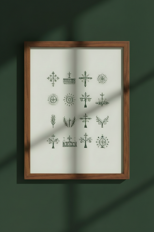 Sicanje Poster – traditionelle Symbole aus Kroatien & Bosnien (Grün)