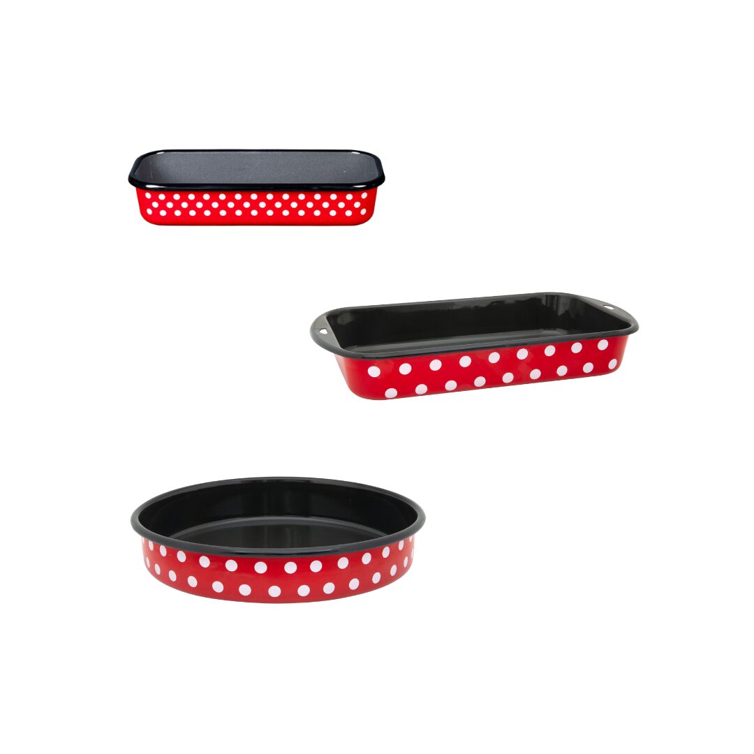 Metalac Original – Emaille Backformen 3er-Set | Dots on Red